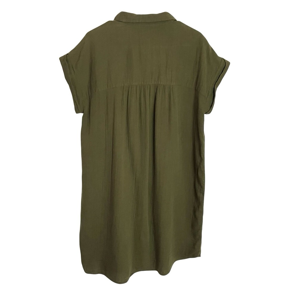 Loft Ann Taylor Womens 100% Cotton Gauze Shirt Dress Sz L Army Green Minimalist - Picture 2 of 8